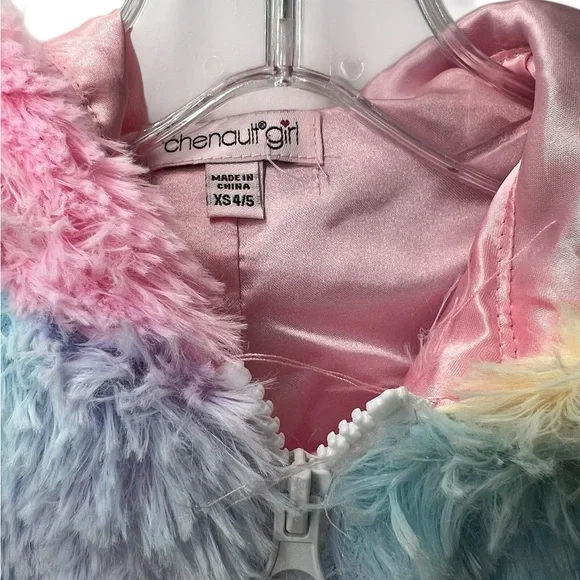 NWT Chenault Multicolor Unicorn Kids Furry Puffer Jacket - Picture 2 of 6